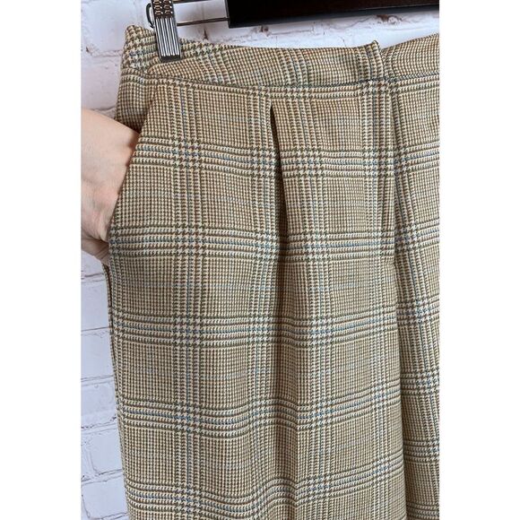 TALBOTS beige houndstooth plaid check vintage wool lined straight wide pants 12 - Picture 2 of 8